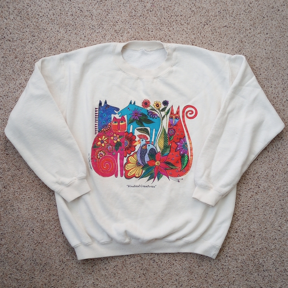 Laurel Burch Kindred Creatures Colorful Crewneck Vintage